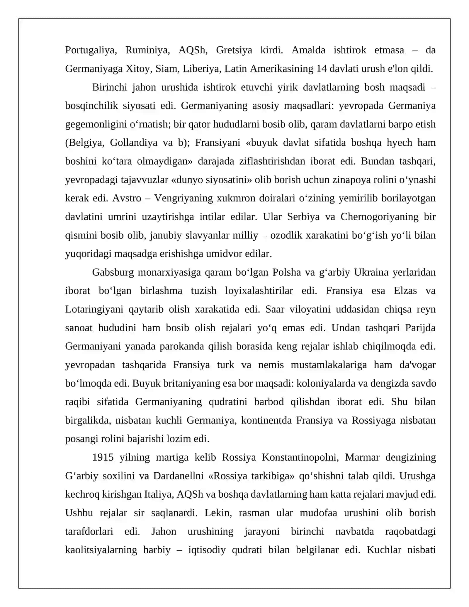 Birinchi jahon urushi yillarida xalqaro munosabatlar va diplomatiya 4