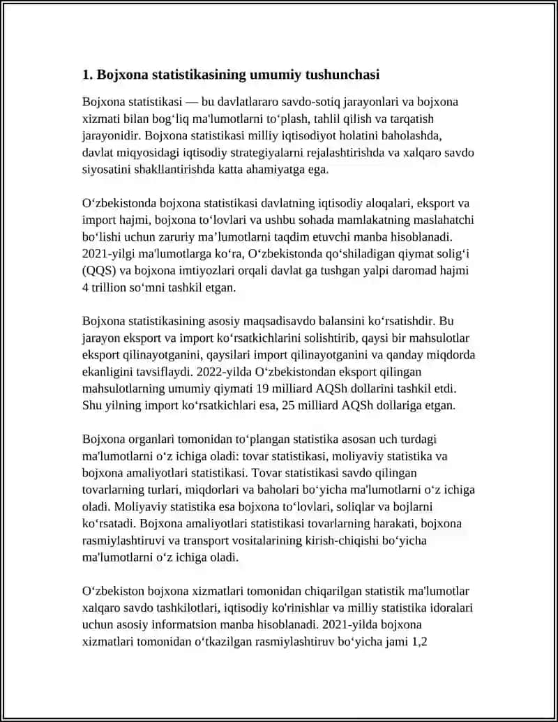 BOJXONA STATISTIKASINING AHAMIYATI VA UNI YURITISH TARTIBI 4