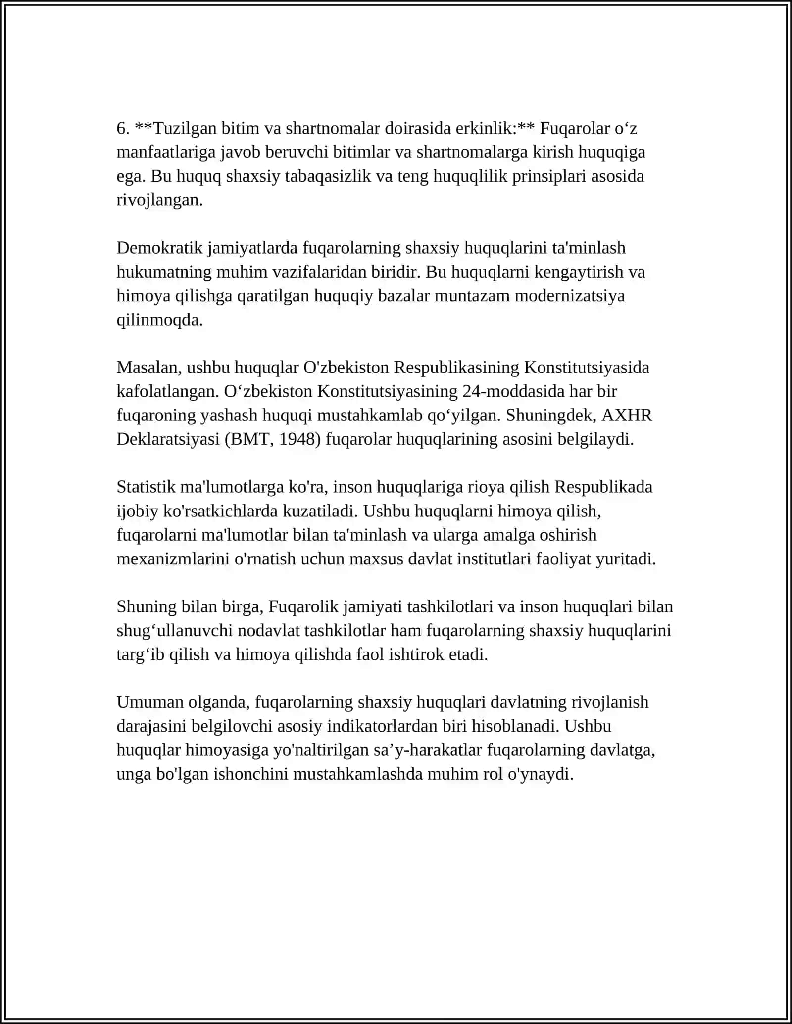 FUQAROLARNING SHAXSIY, SIYOSIY, IJTIMOIY, IQTISODIY, MADANIY VA EKOLOGIK HUQUQLARI 4