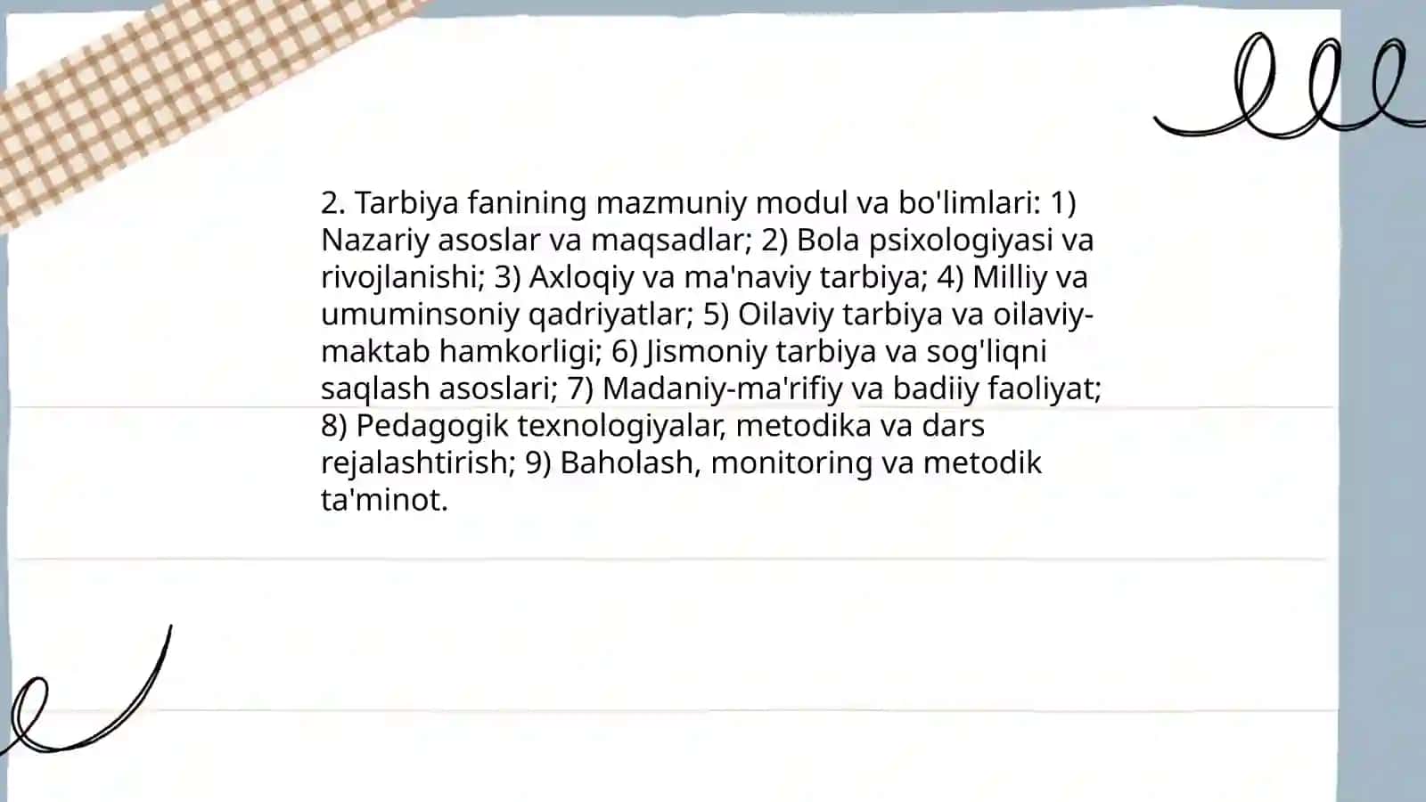 Tarbiya fanini oʻqitish mazmuni 4