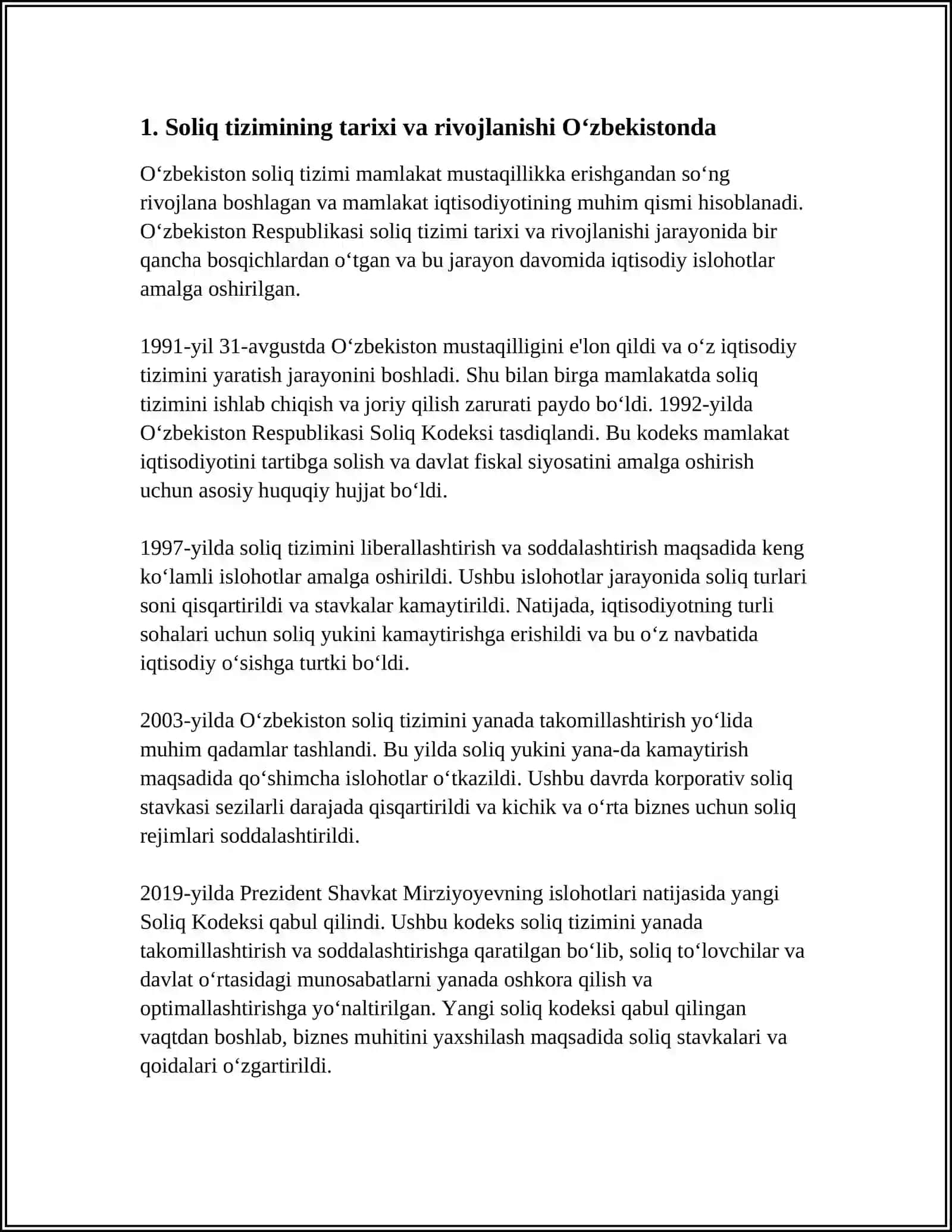 O'ZBEKISTON RESPUBLIKASI DAVLAT MOLIYA SISTEMASIDA SOLIQLARNING TUTGAN O'RNI 4
