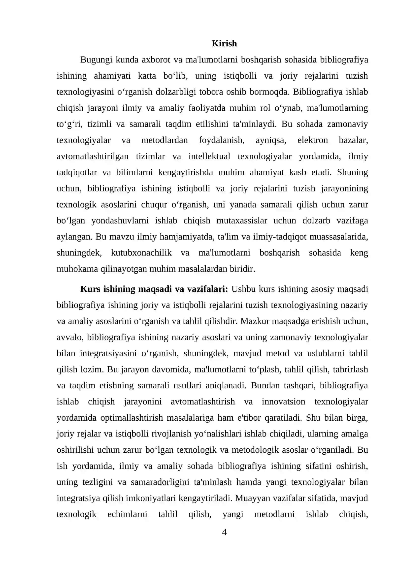 Bibliografiya ishining istiqbolli va joriy rejalarni tuzish texnologiyasini o‘rganish 4