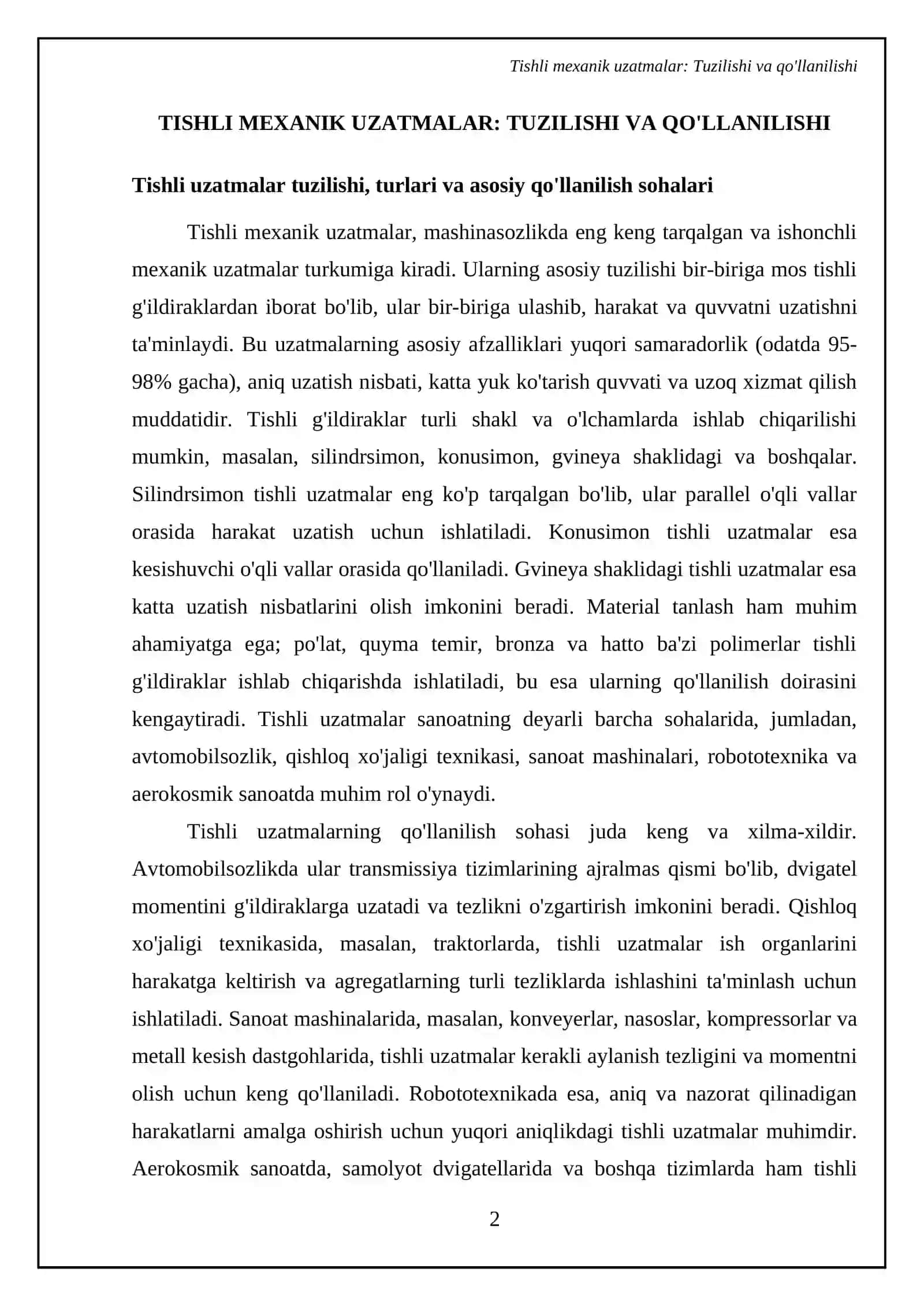 Mashinalarda ishlatiladigan mexanik uzatmalar (tishli, chervyakli va boshqalar) 4