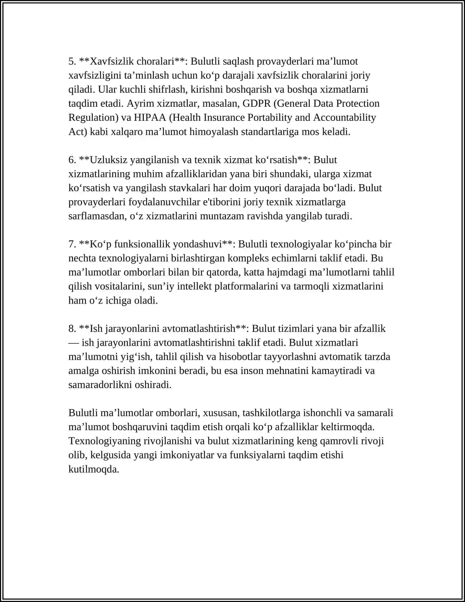 BULUTLI MAʼLUMOTLAR OMBORINING ISTEʼMOLCHI XIZMATLAR BOZORINING SHARHI 4