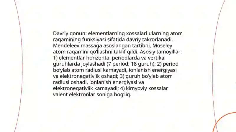 Kimyoviy elementlar davriy sistemasi. Eavroy sistemani tuzilishi 4