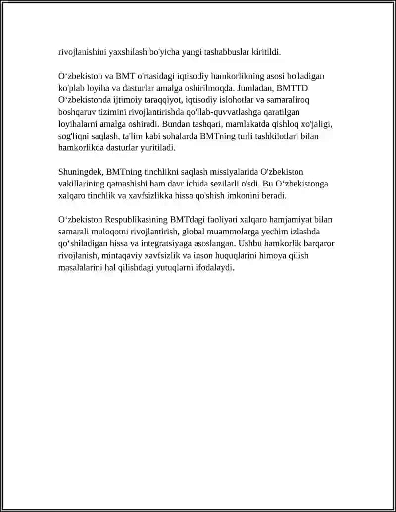 O‘ZBEKISTONNING XALQARO TASHKILOTLAR BILAN HAMKORLIK ALOQALARI 4