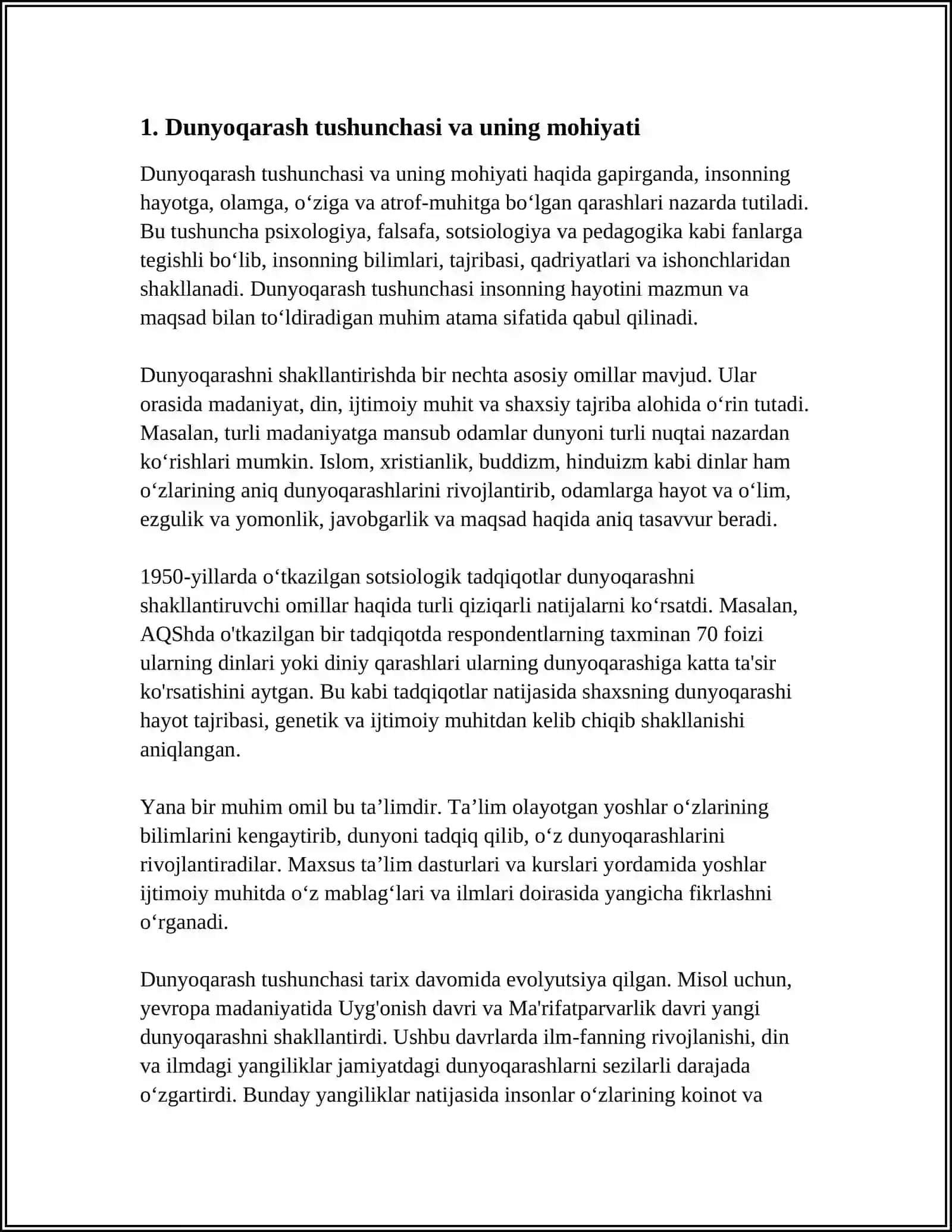 DUNYOQARASHNING MOHIYATI TUZILISHI VA ASOSIY FUNKSIYALARI 4