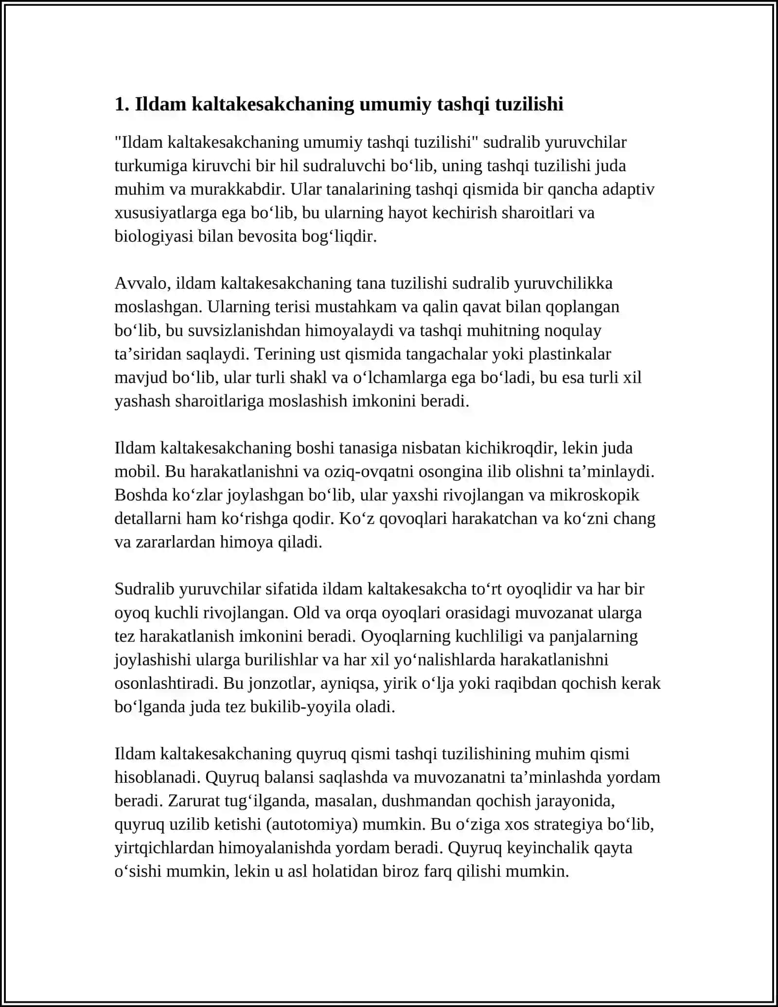 Ildam kaltakesakchaning tashqi tuzilishi 4