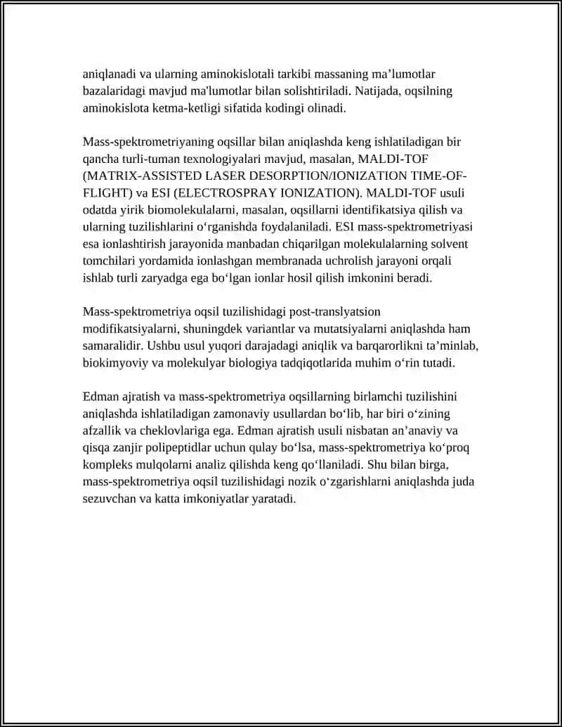 Oqsillarning tuzilish darajalari va ularni aniqlash usullari 4