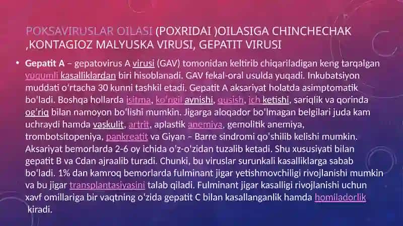 DNK SAQLOVCHI VIRUSLAR KELTIRIB CHIQARUVCHI YUQUMLIM KASALLIK qo’zg’atuvchilari: gepatit viruslari B, C, D, E, G, TTV HARAKTERISTIKA VA LABARATOR TASHXISI 4