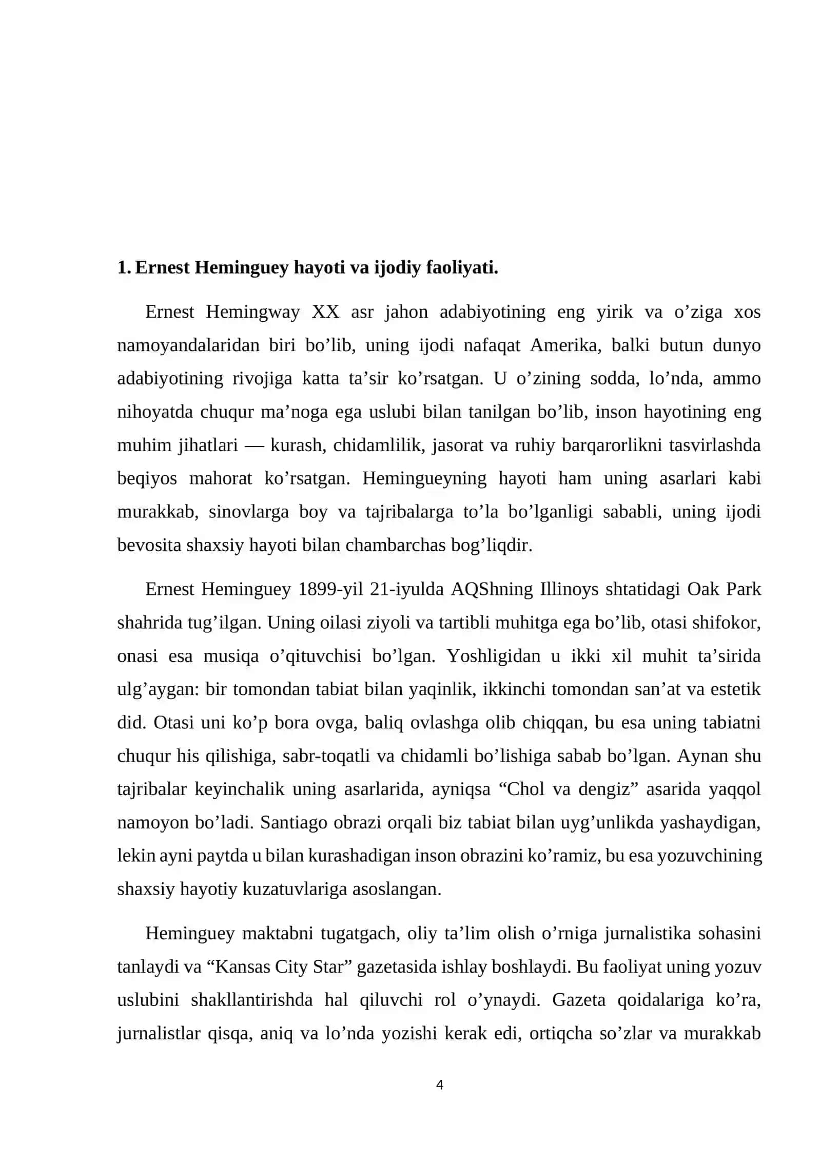 Ernest Hemingueyning “Chol va dengiz” asarida iroda va matonat ramzi 4