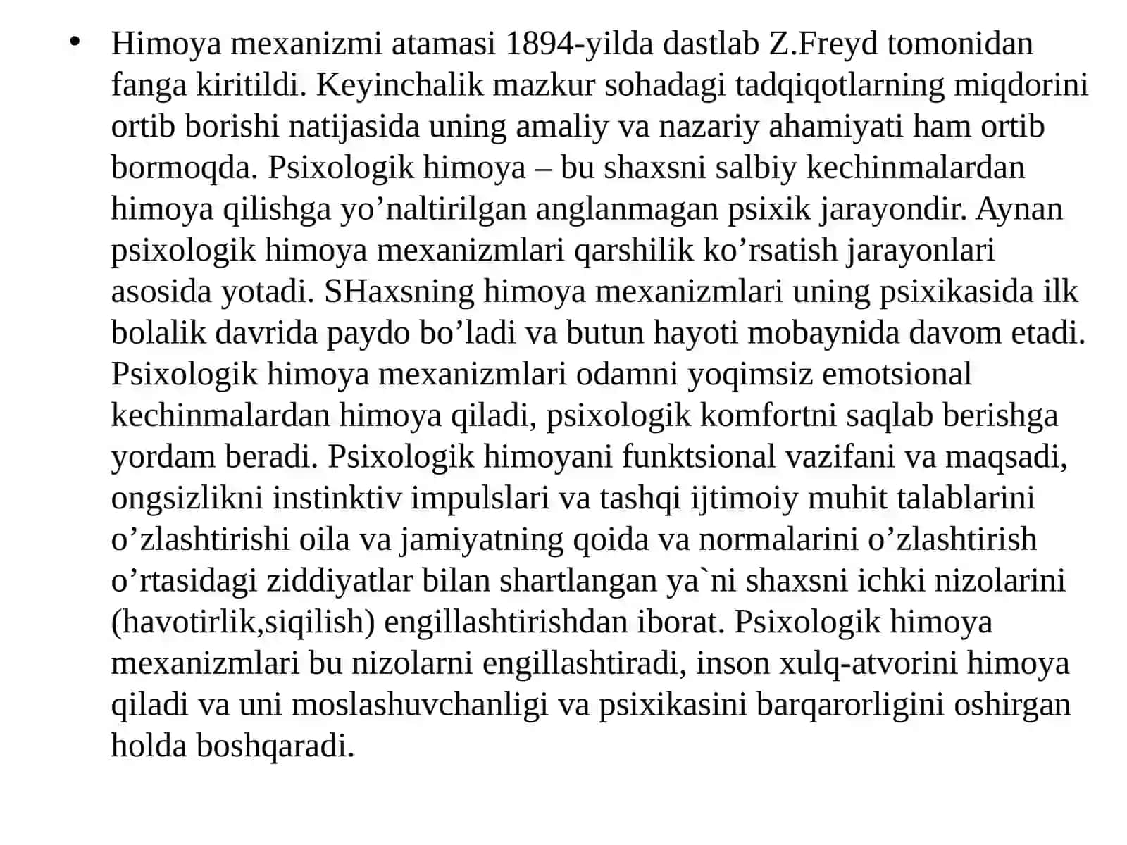 Shaxsrivojlanish va psixik rivojlanishning psixoanalitik yo’nalishi 4
