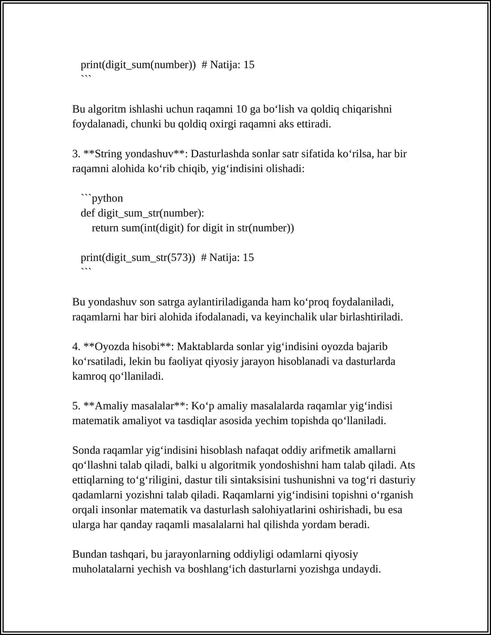 C++TILIDA SONDAGI RAQAMLAR YIG‘INDISINI HISOBLASH DASTURINI TUZING 4