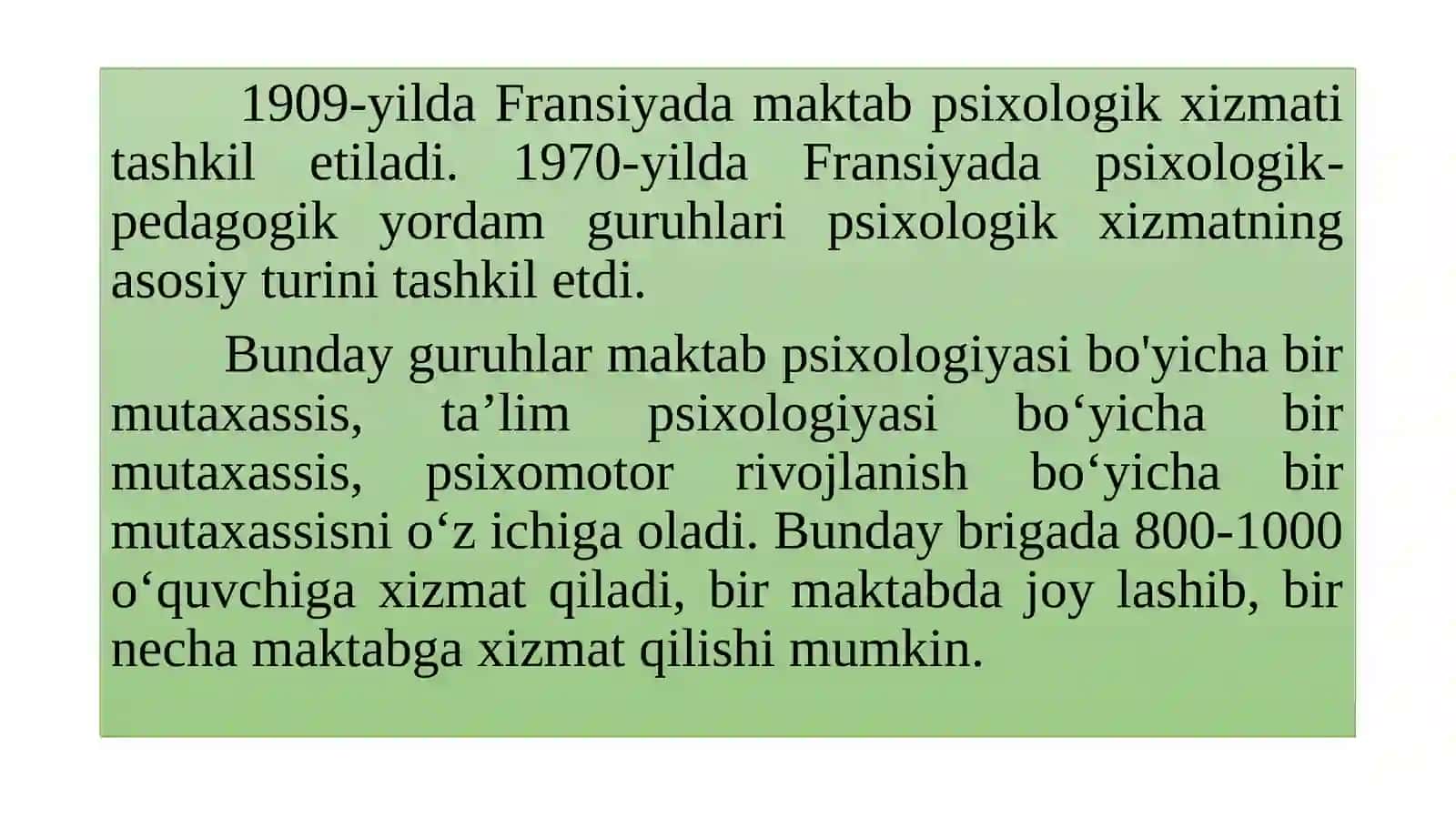 Psixologik xizmatni tashkil etishning umumiy mezonlari 4
