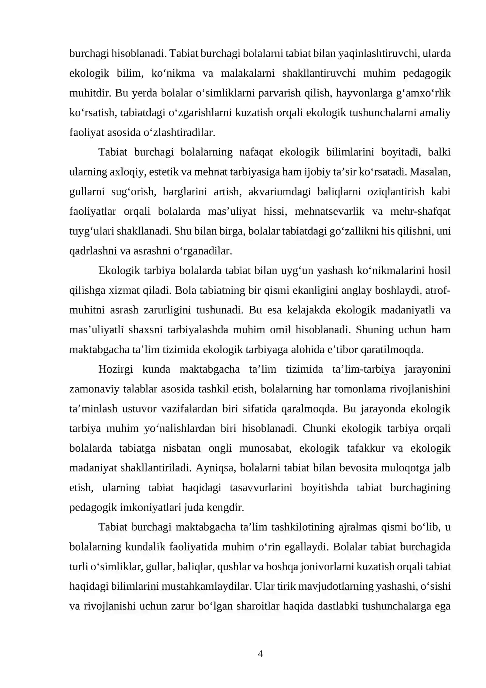 Tabiat burchagi orqali ekologik tarbiya berish 4
