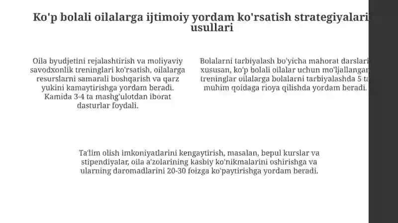 Ko'p bolali oilalar: ta'rif, xususiyatlar va ehtiyojlar 4