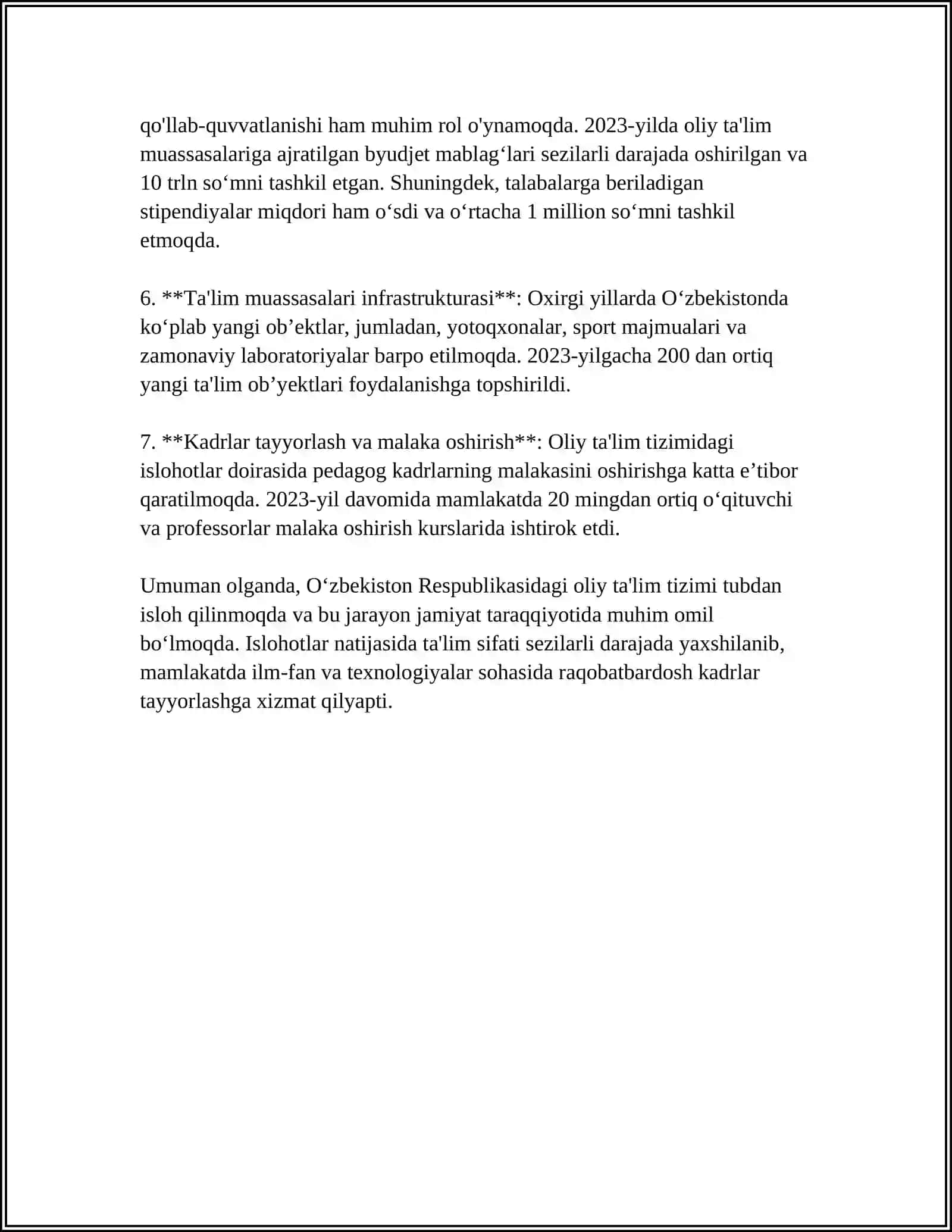 OʻZBEKISTON RESPUBLIKASIDA TALIM SOHALARIDA AMALGA OSHIRILGAN ISLOHOTLAR 4