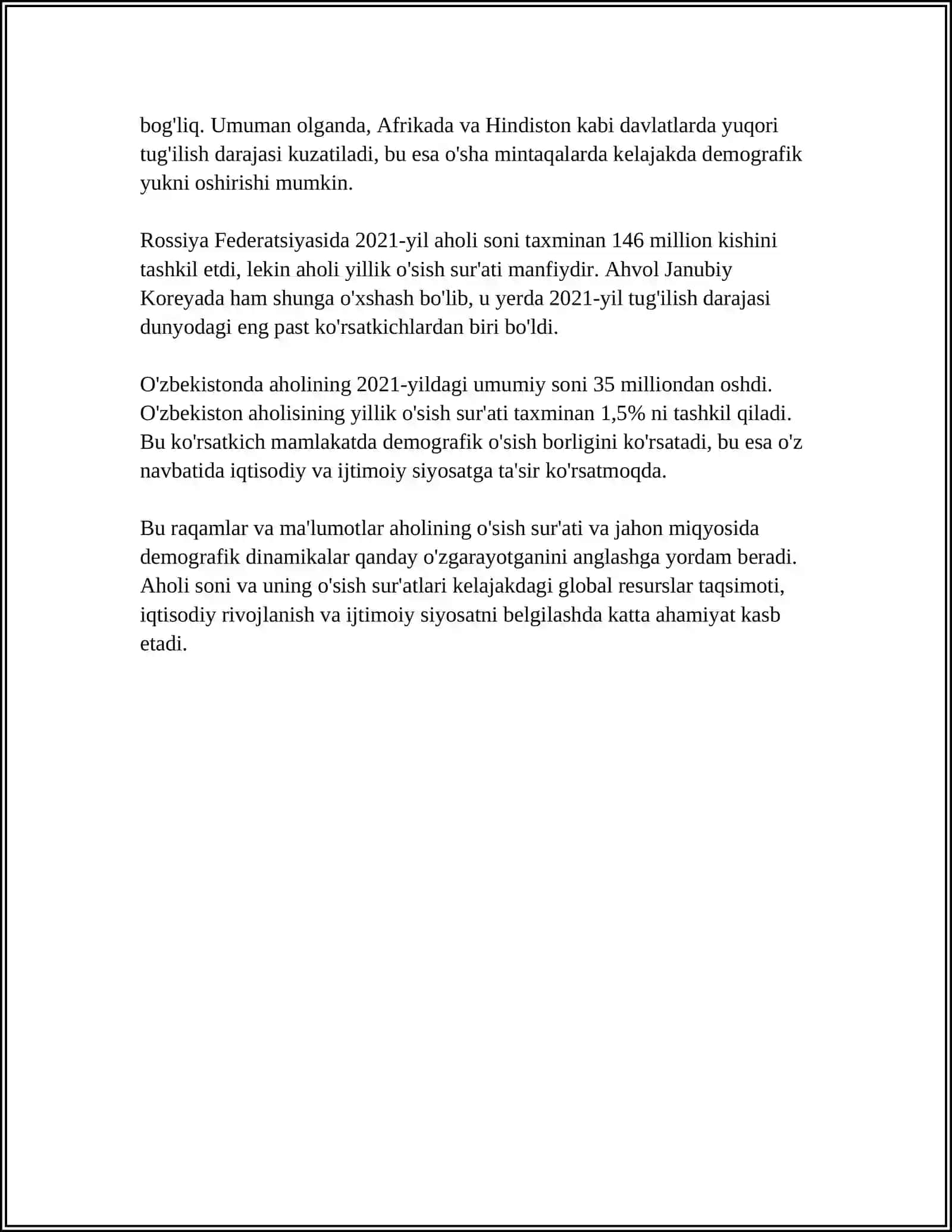 AXOLI TURMUSH DARAJASINI BELGILOVCHI IQTISODIY VA IJTIMOIY KO’RSATKICHLAR 4
