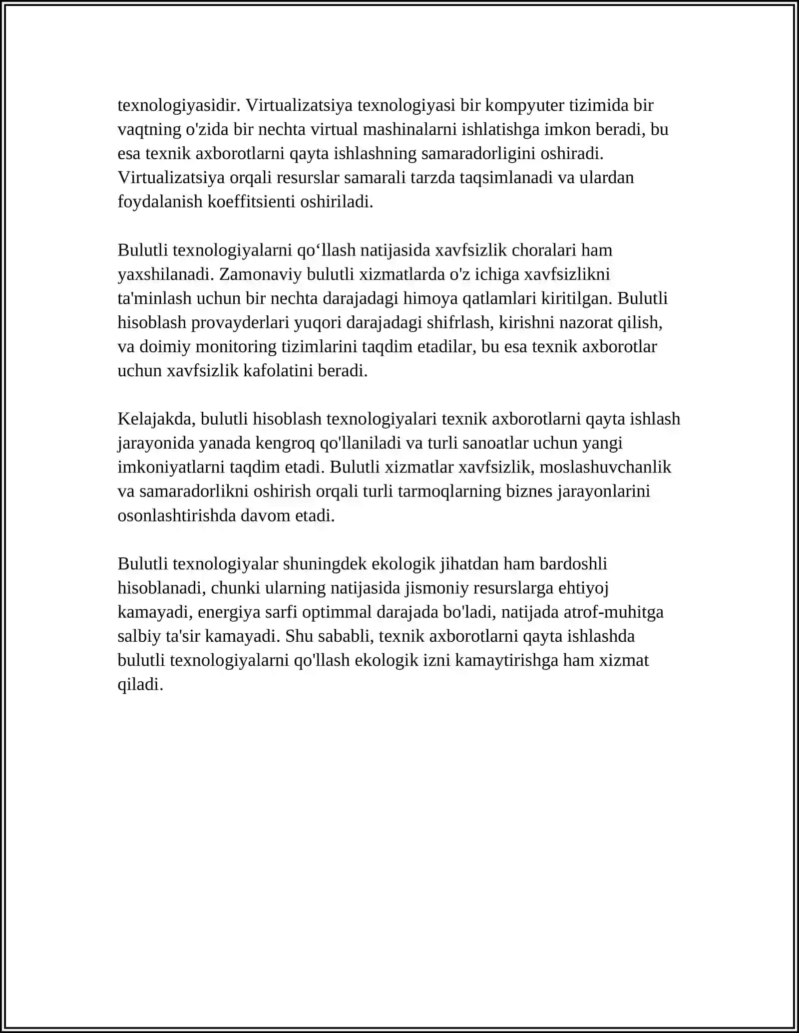 TEXNIK AXBOROTLARNI QAYTA ISHLASH JARAYONIDA BULUTLI TEXNOLOGIYALARDAN FOYDALANISH 4