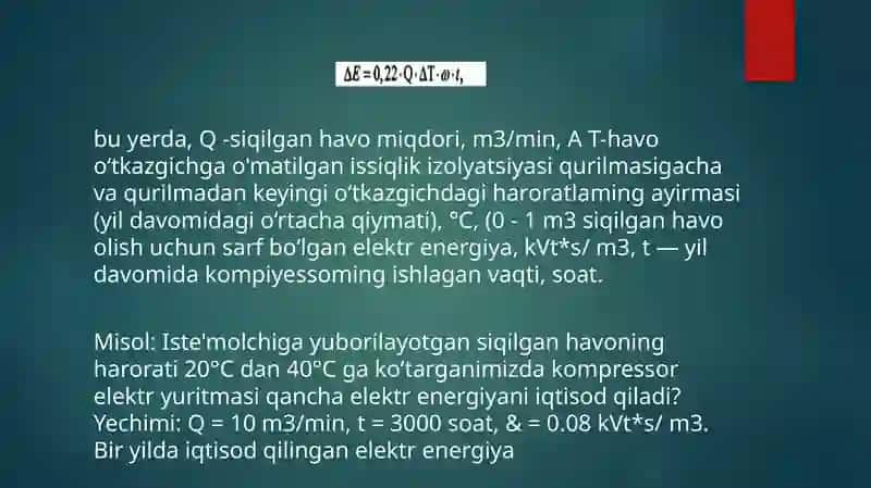 Kompressor va ventilyatorlarning elektrenergiya tejamkorligi ish rejimlari 4
