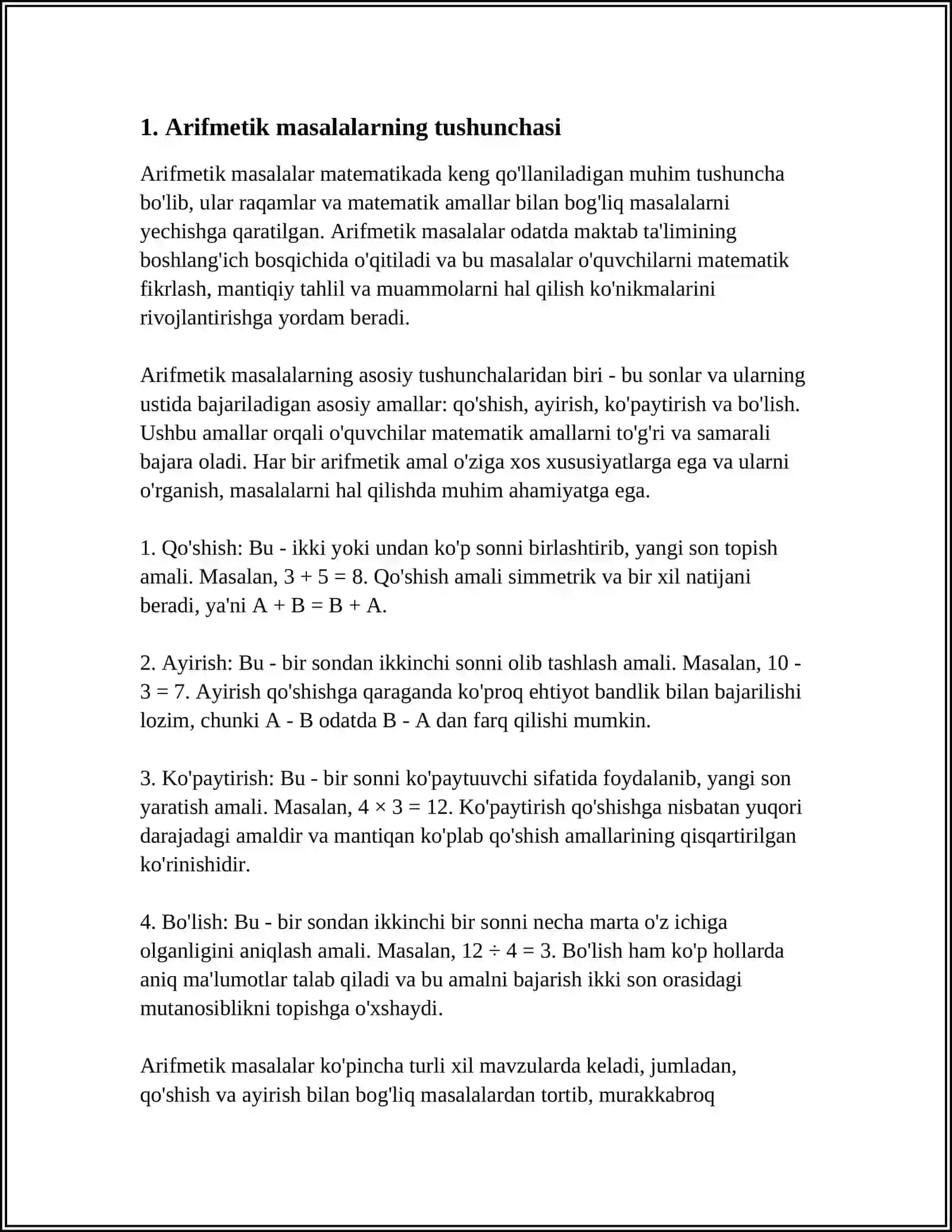 ARIFMETIK MASALALARNI MASALALARNI YECHISHNI O'RGATISH METODIKASI 4