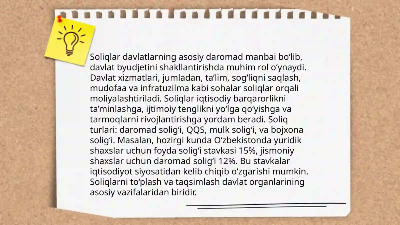 Soliqlar va ularning turlari, ijtimoiy ahamiyati. Infografika. 6-sinf ona tili darsligi asosida 4