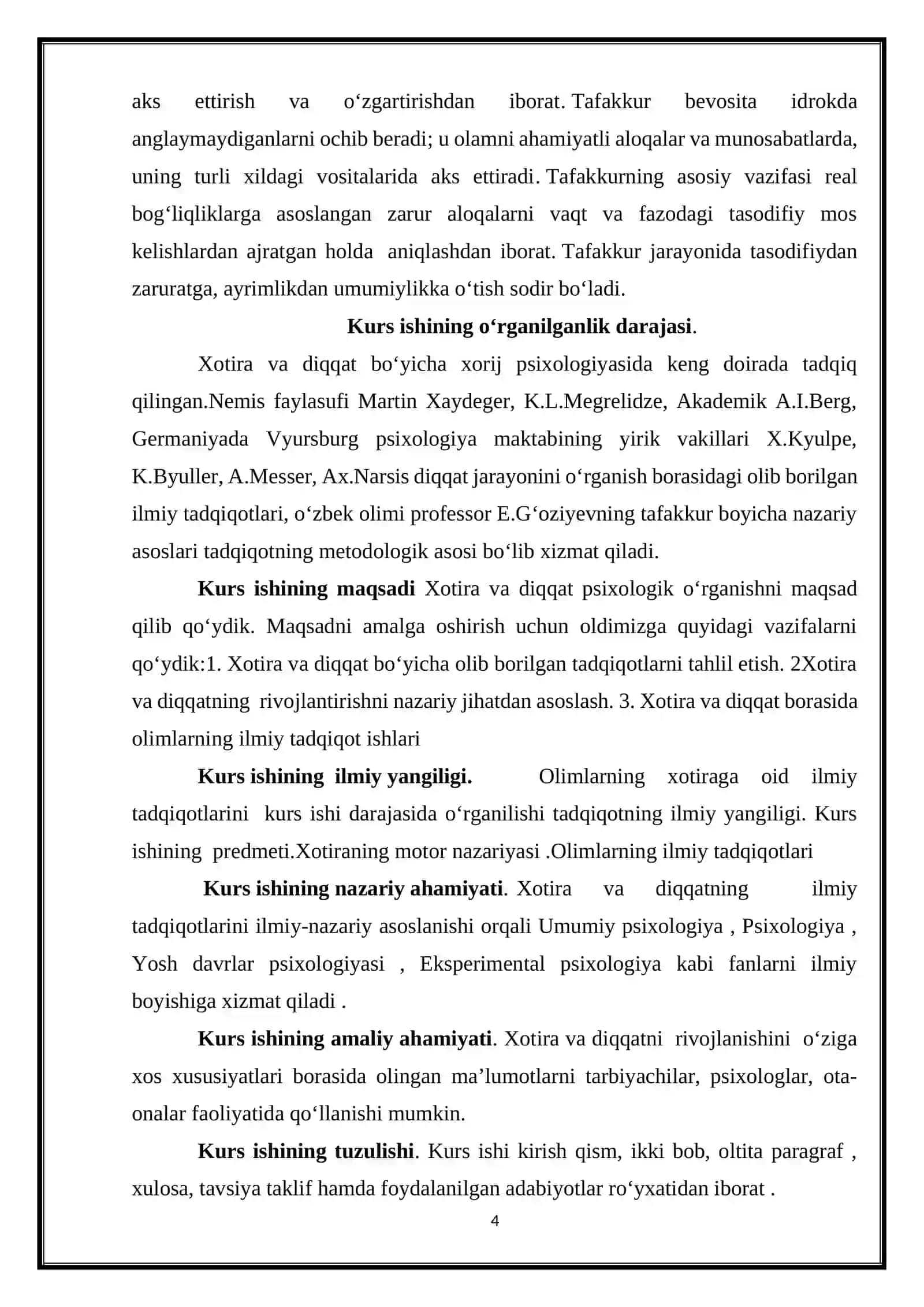 “XOTIRA VA DIQQAT” MAVZUSIDAGI KURS ISHI 4