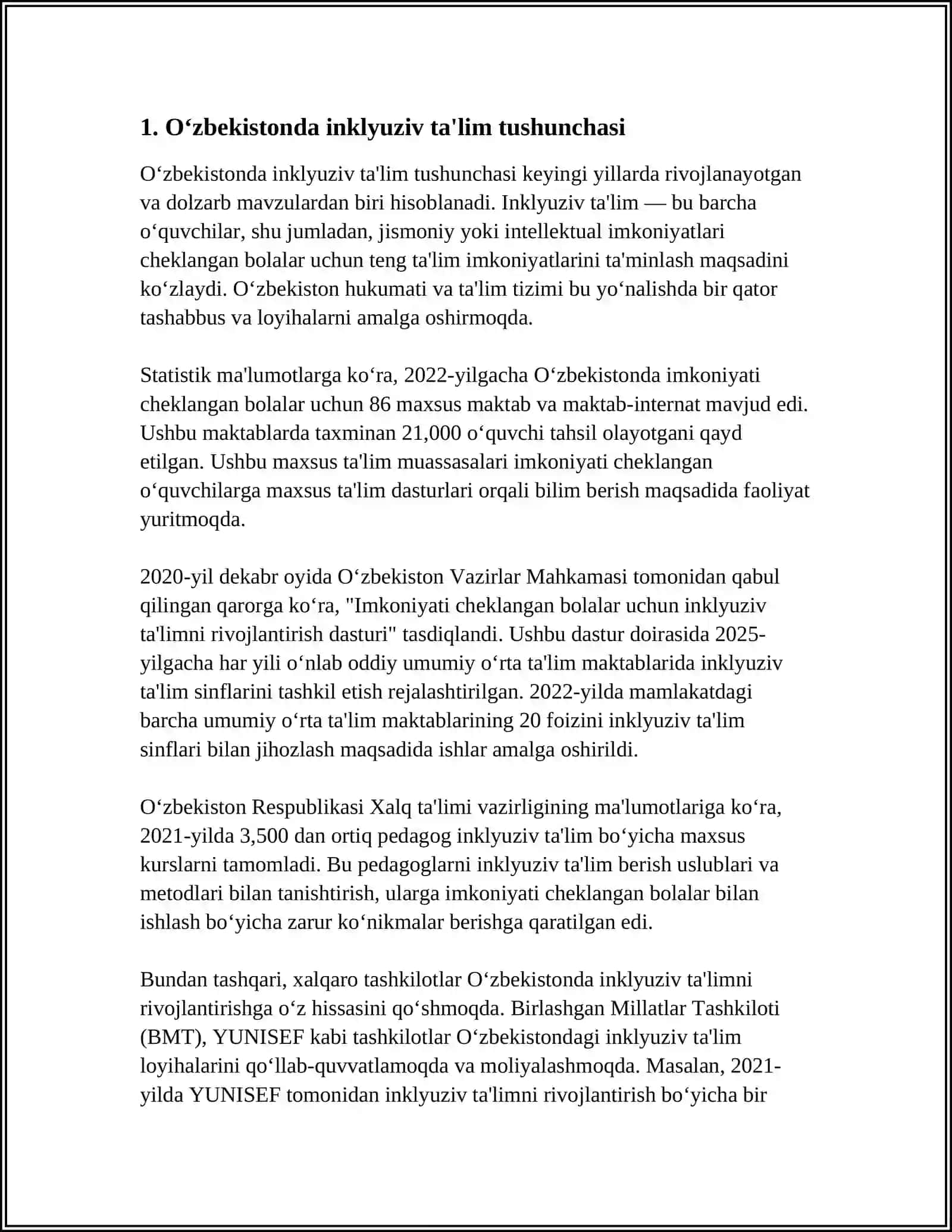 O‘ZBEKISTONDA INKLYUZIV TA'LIMNING ME‘YORIY HUQUQIY BAZASINI TASHKIL ETISH 4