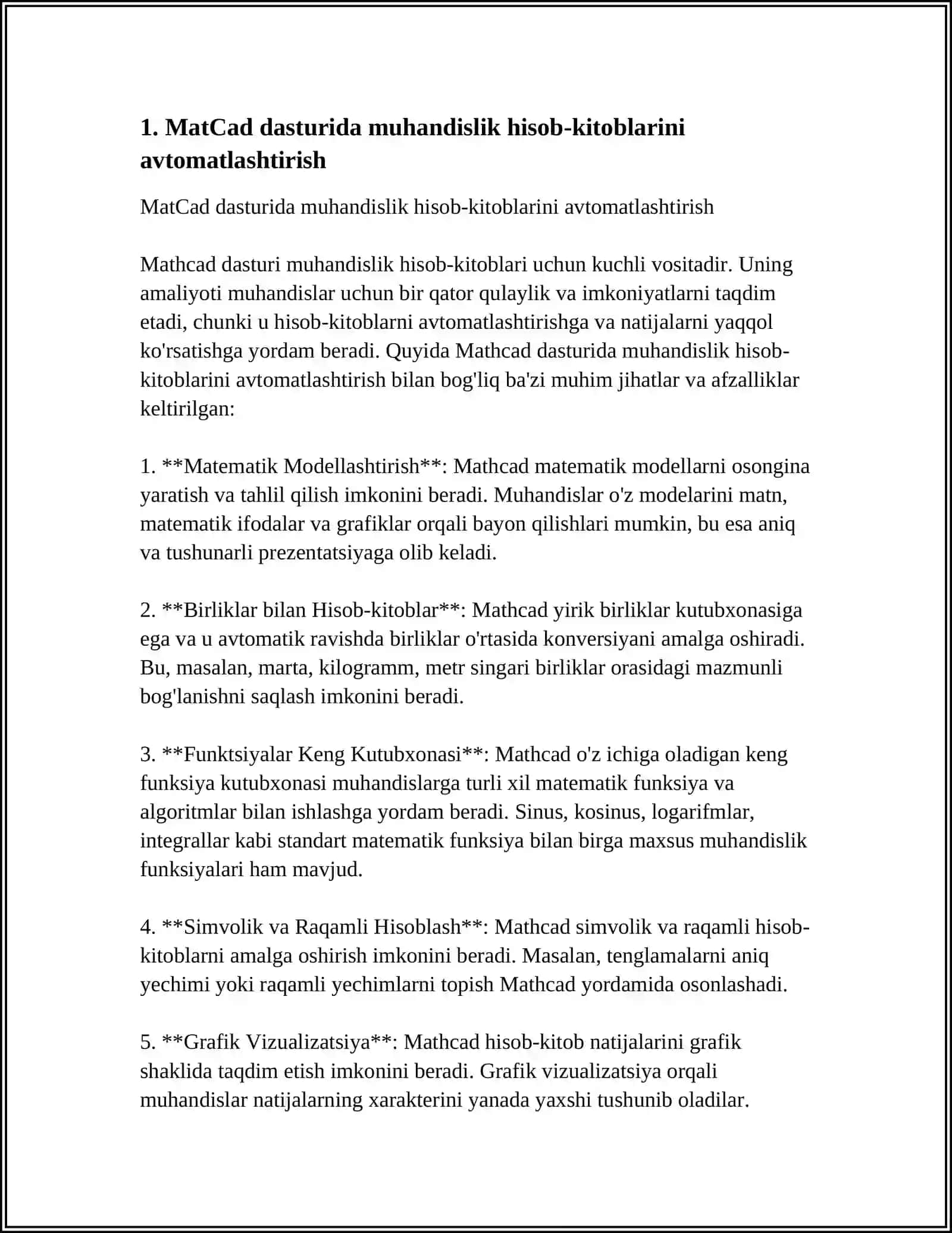 MatCad dasturida muhandislik hisob-kitoblarini avtomatlashtirish 4