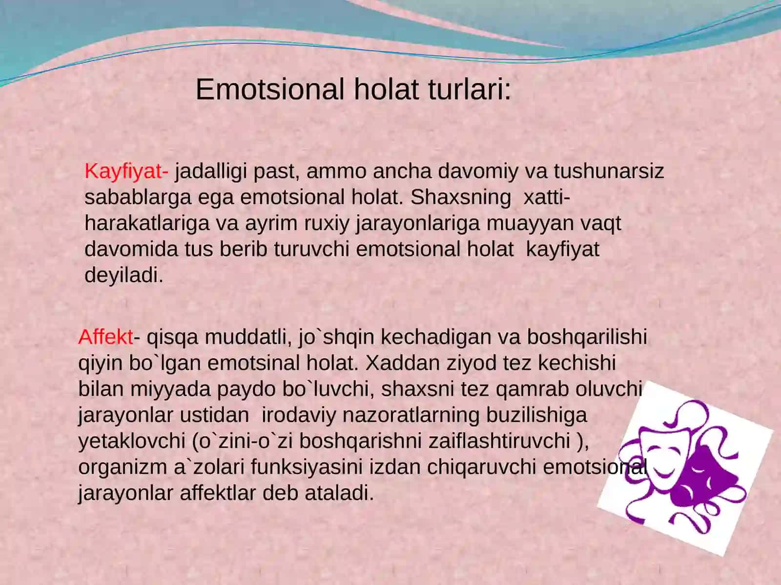 Emotsional ta`sirlarga javob berish va uning har xil turlari xarakteristikasi 4