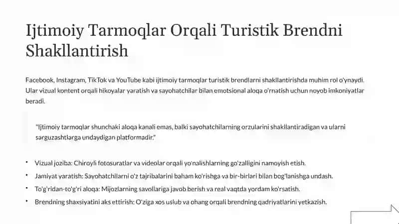 Turizmda Onlayn Platformalar va Ijtimoiy Tarmoqlarning Marketingdagi Roli: Umumiy Ko'rib Chiqish 4