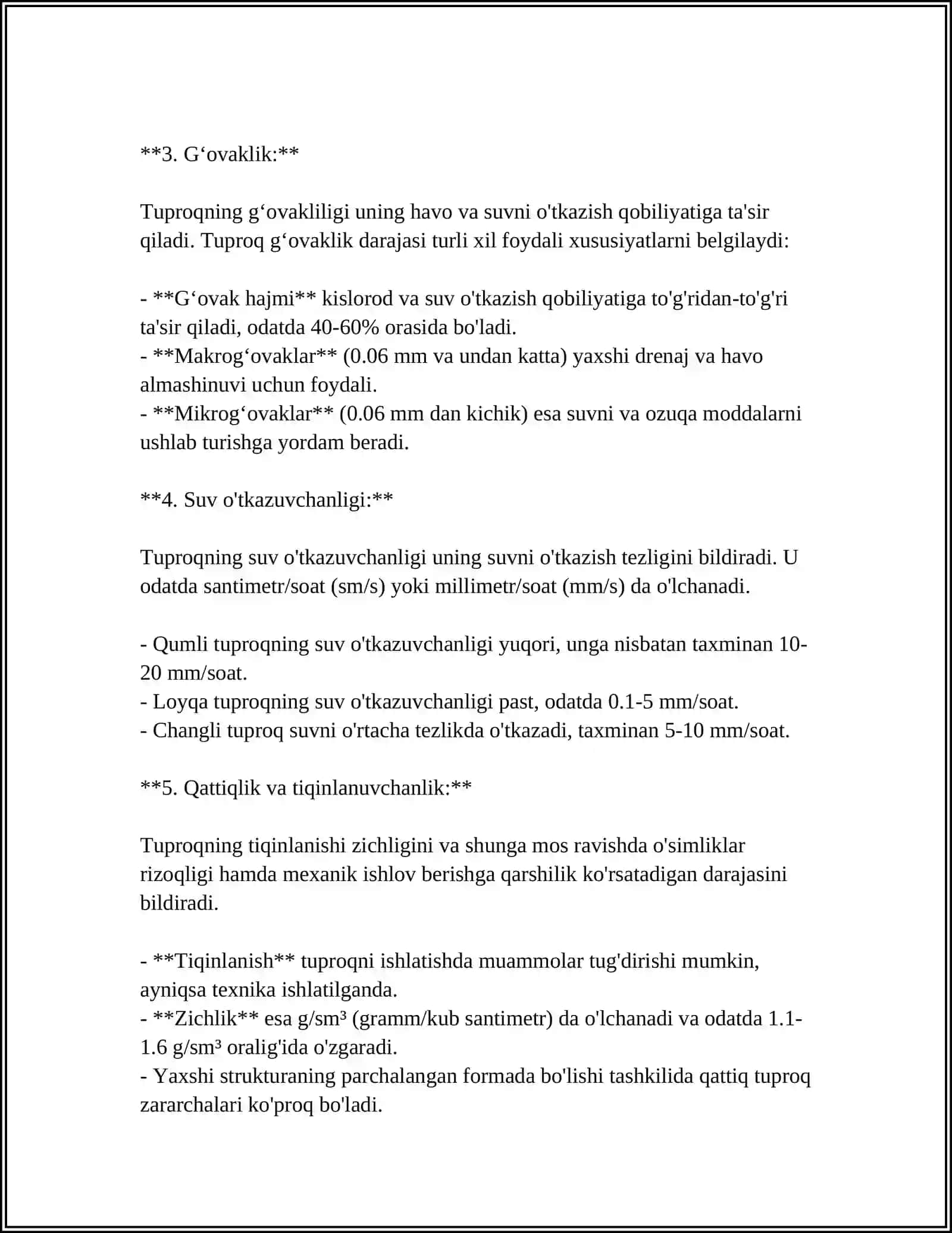 MUSTAQIL ISH Mavzu: TUPROQNING UMUMIY FIZIK XOSSALARI.TUPROQ STRUKTURASI 4