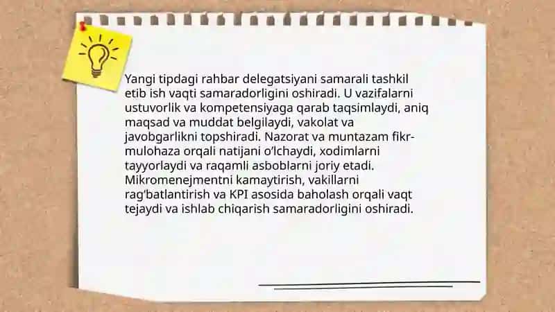 Yangi tipdagi rahbar va uning ish vaqti samaradorligi 4