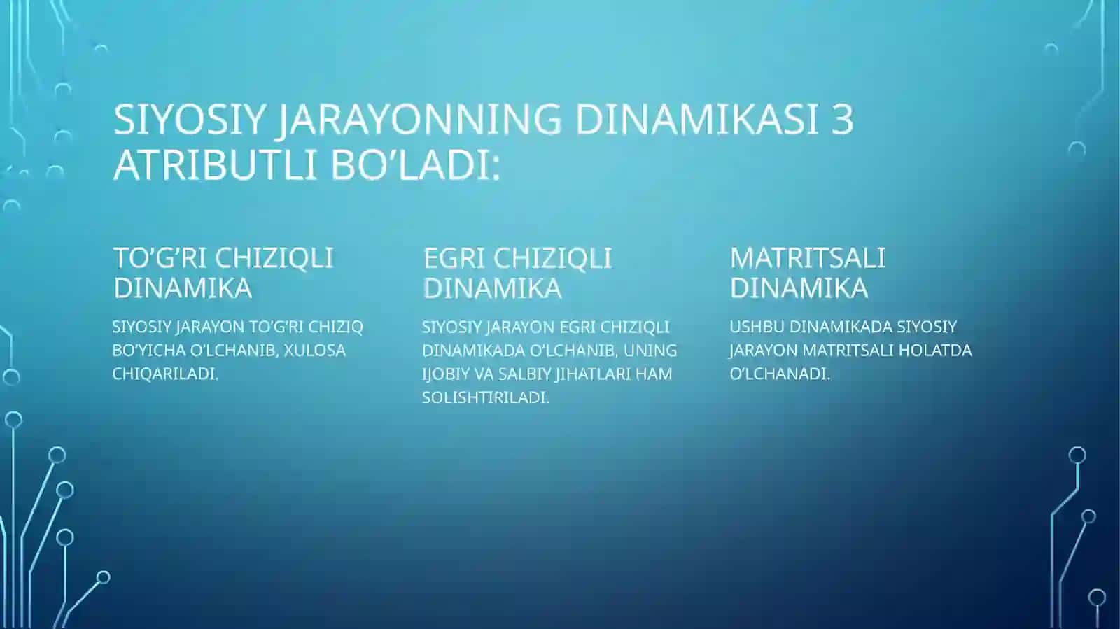 Siyosiy jarayonlarni tavsiflovchi matematik modelning asosiy vazifasi 4