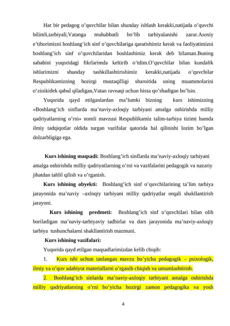 Boshlang’ich sinflarda ma’naviy-axloqiy tarbiyani amalga oshirishda milliy qadriyatlarning o’rni 4