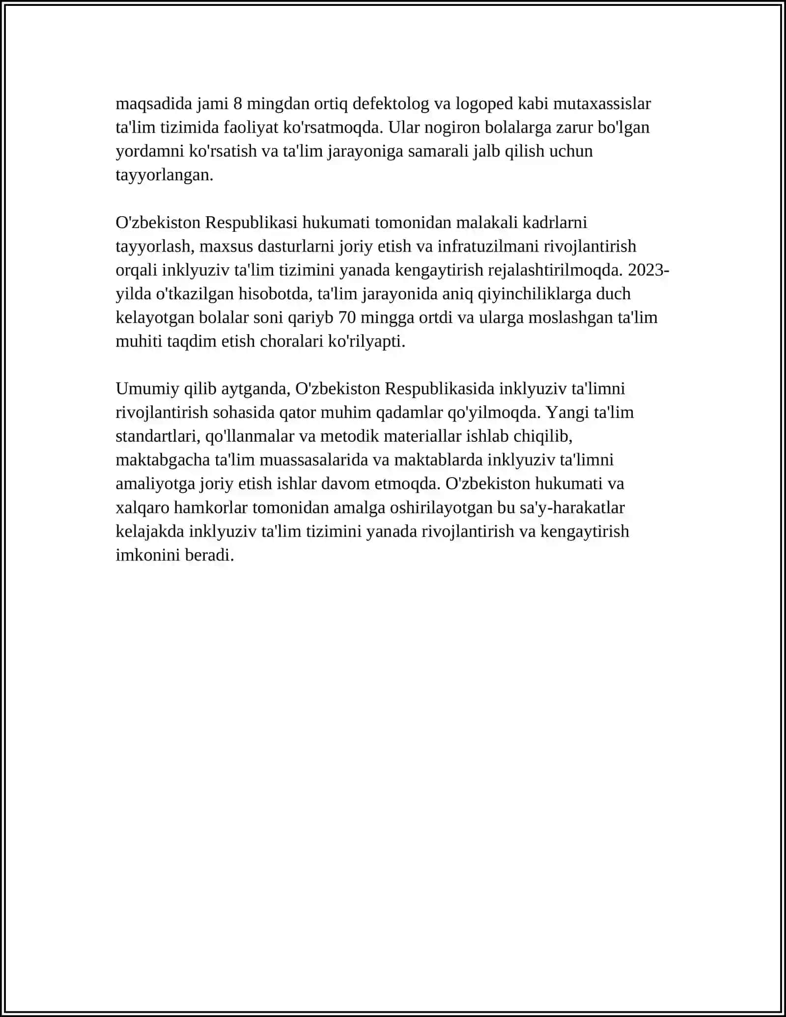O'ZBEKISTON RESPUBLIKASIDA INKLYUZIV TA'LIMNI QO'LLAB-QUVVATLASHNING HUQUQIY ASOSLARI 4