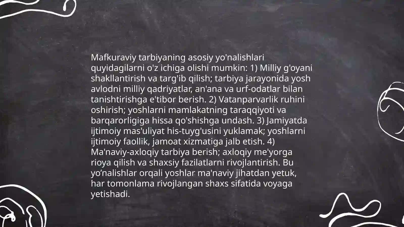 Fuqorolik tarbiyasi. Mafkuraviy tarbiya. Maʼnaviy axloqiy tarbiya 4