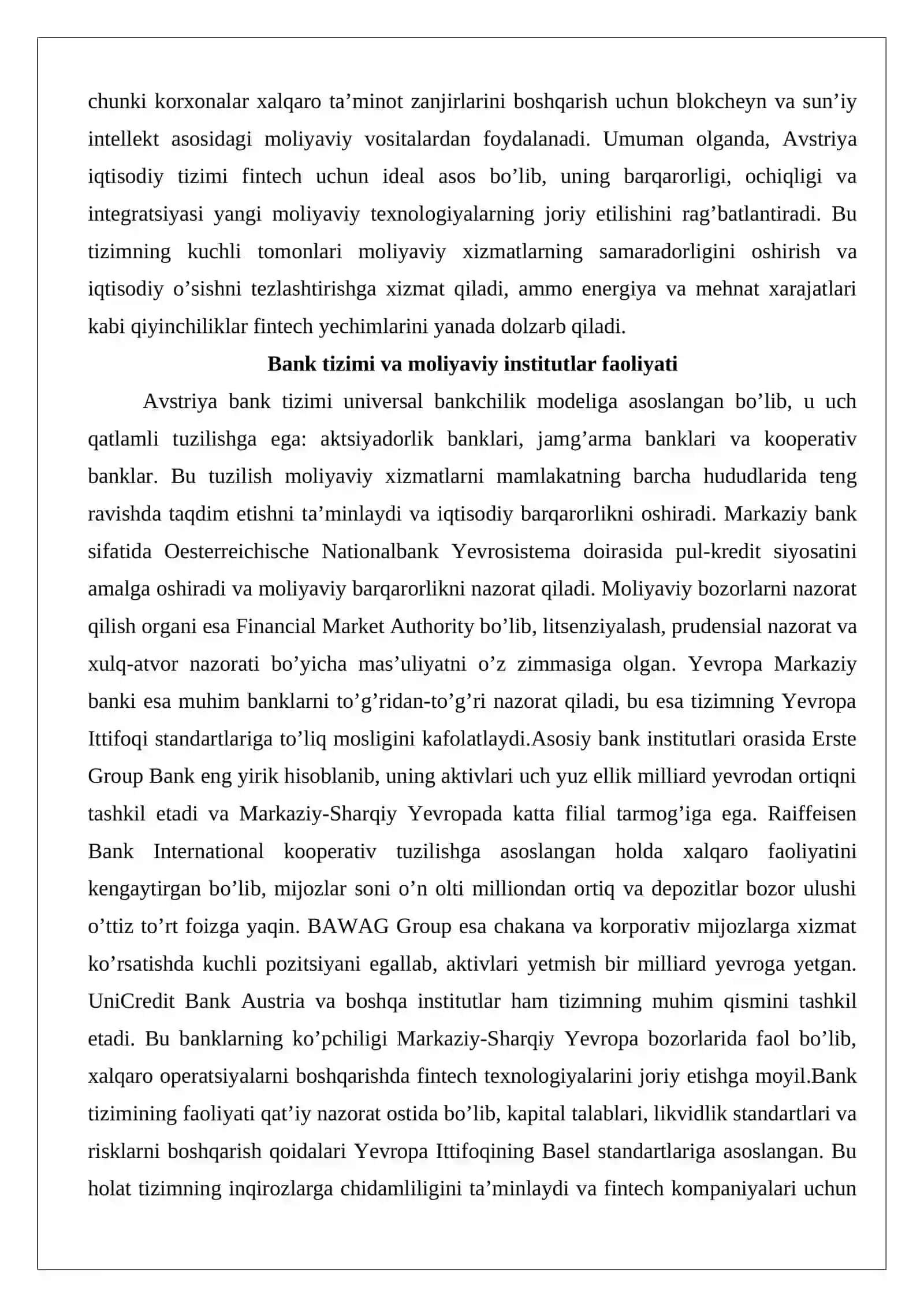 Avstriya Respublikasida moliyaviy texnologiyalarning rivojlanishi va bugungi holati 4