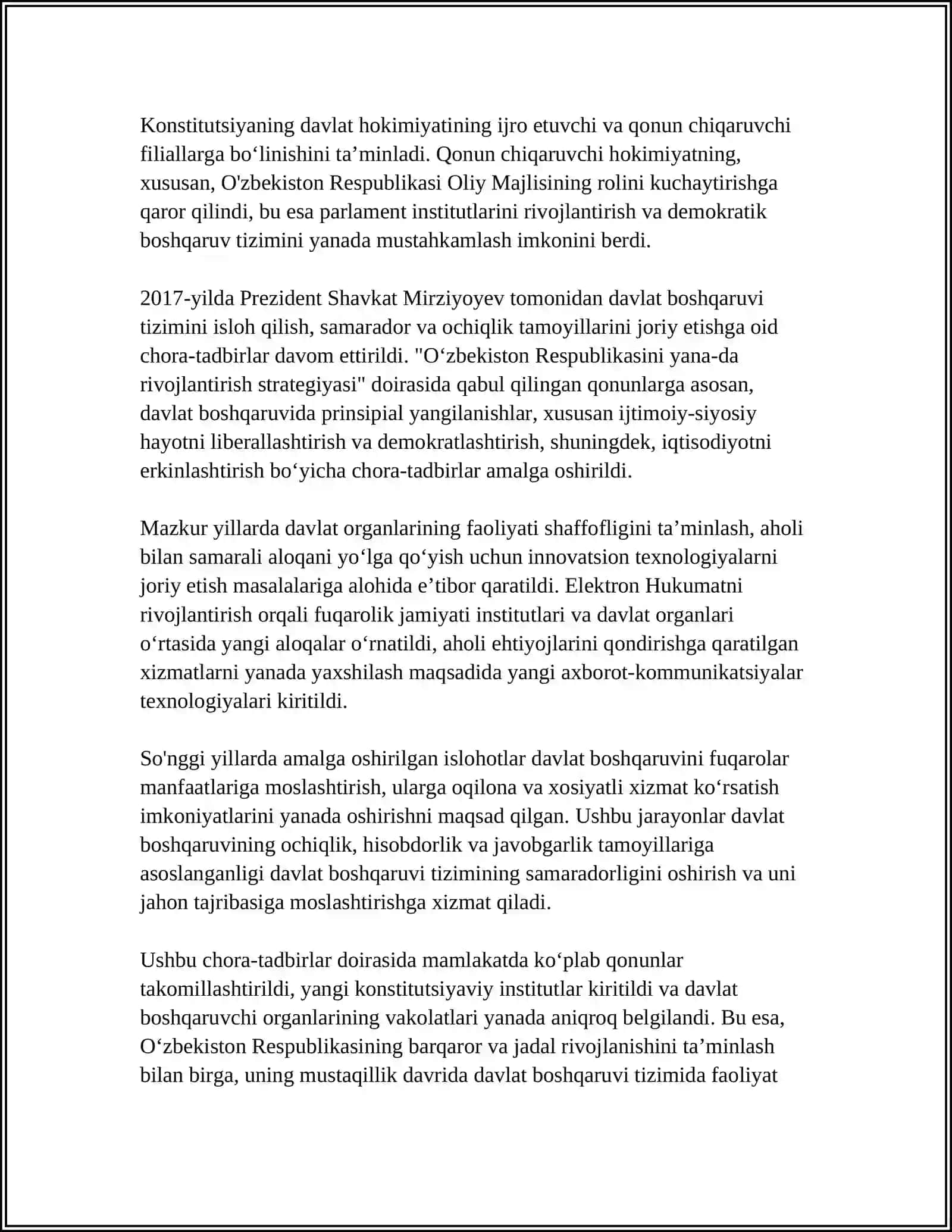 MUSTAQILLIK YILLARIDA DAVLAT BOSHQARUVI TIZIMIDA AMALGA OSHIRILGAN ISLOHOTLAR 4