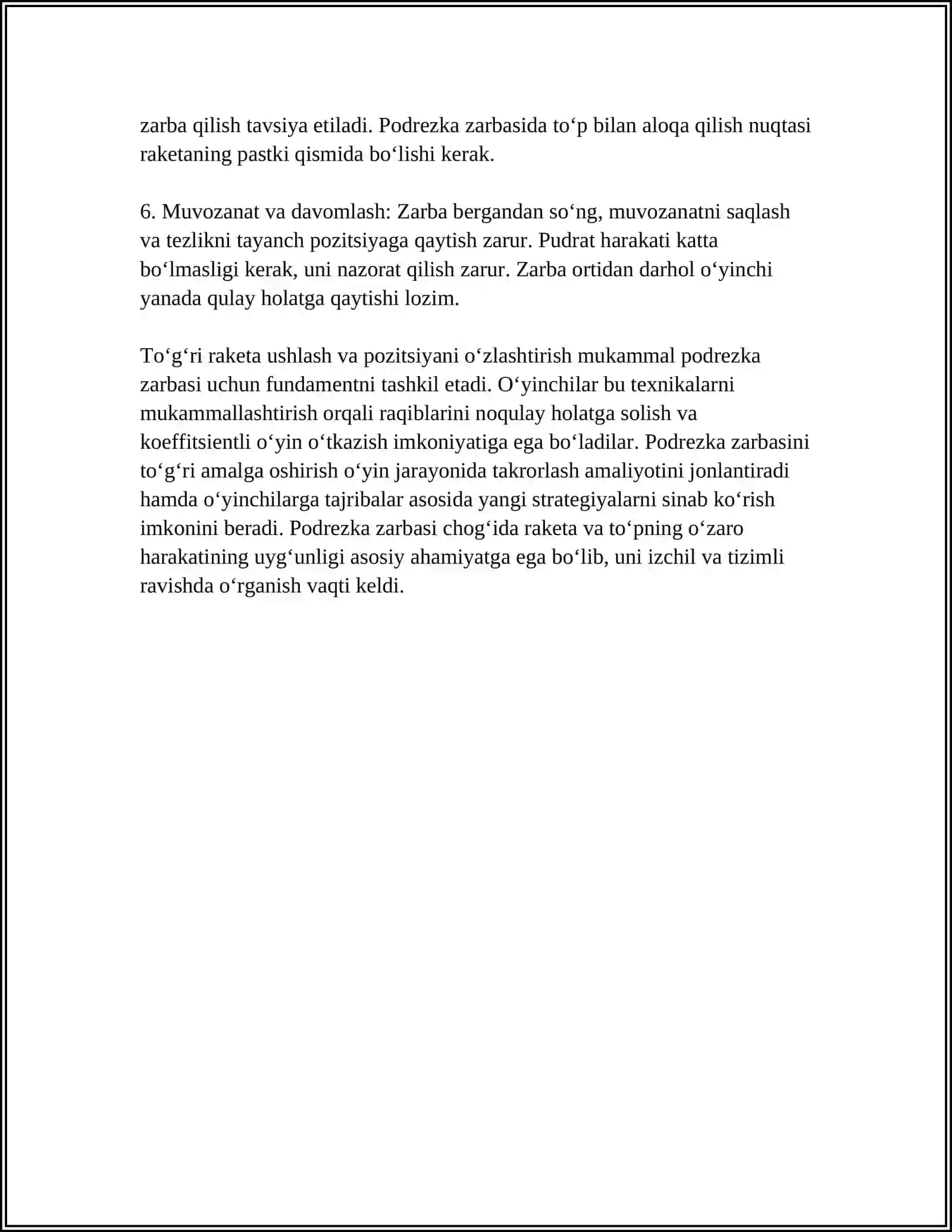 STOL TENNISCHILARNING O‘NG TOMONIDAN PODREZKAZARBASINI (TAKRORLASH) 4
