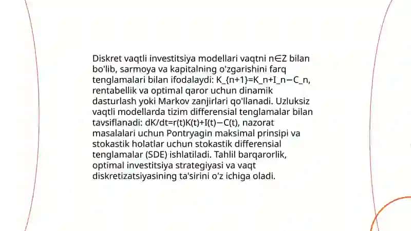 Investitsiyalarning dinamik modellari 4