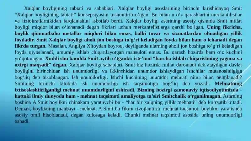 KLASSIK IQTISODIY MAKTABNING TO‘LA   SHAKLLANISHI. ADAM SMIT VA DAVID RIKARDO  IQTISODIY TA’LIMOTLARI 4