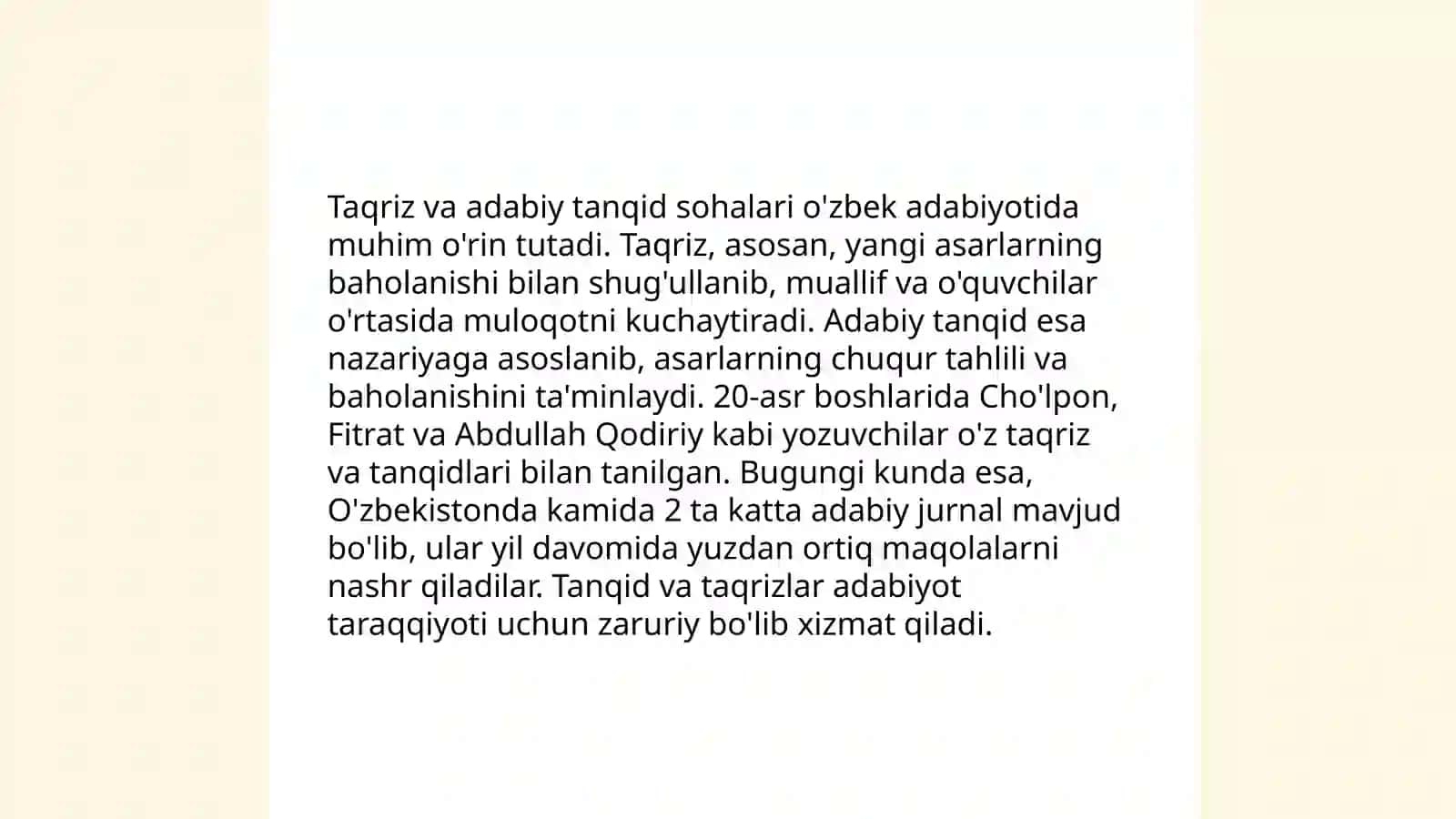Taqriz. Taqriz turlari 4