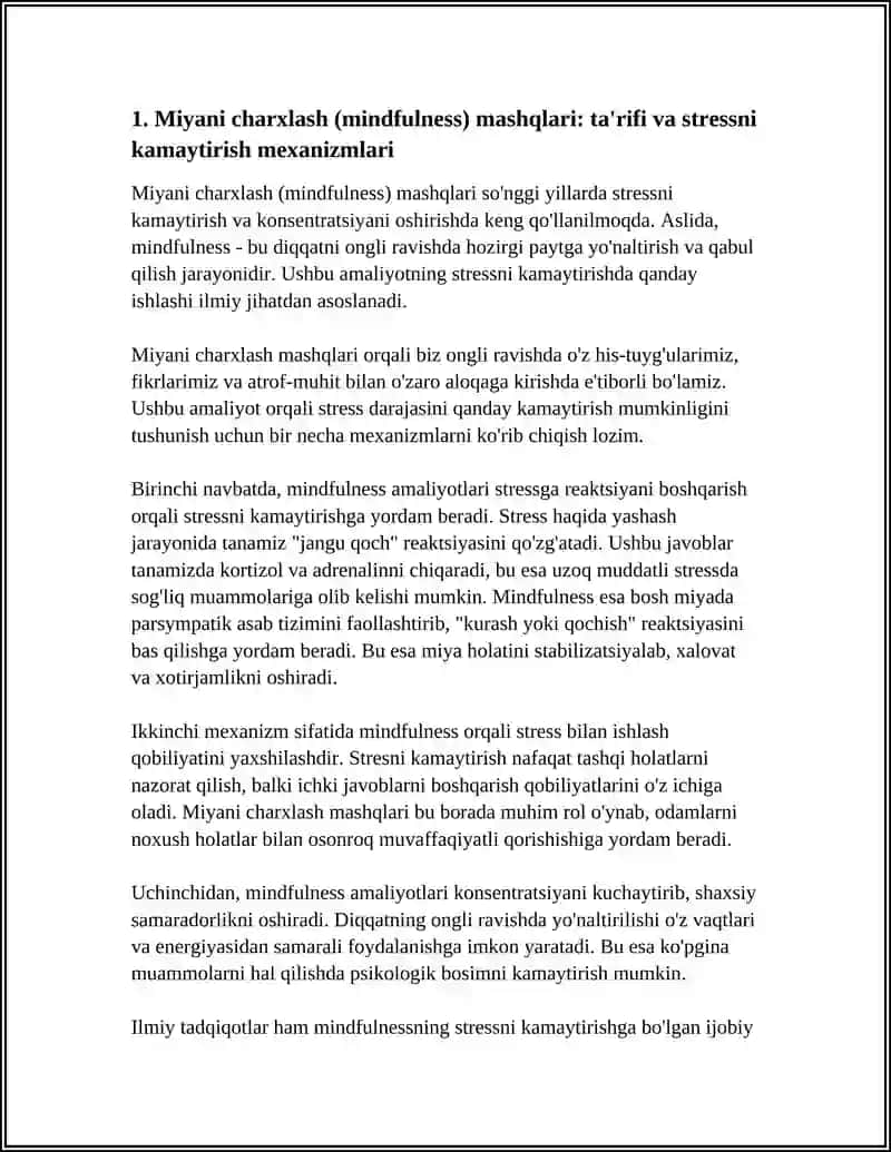 MIYANI CHARXLASH (MINDFULNESS) MASHQLARI 4