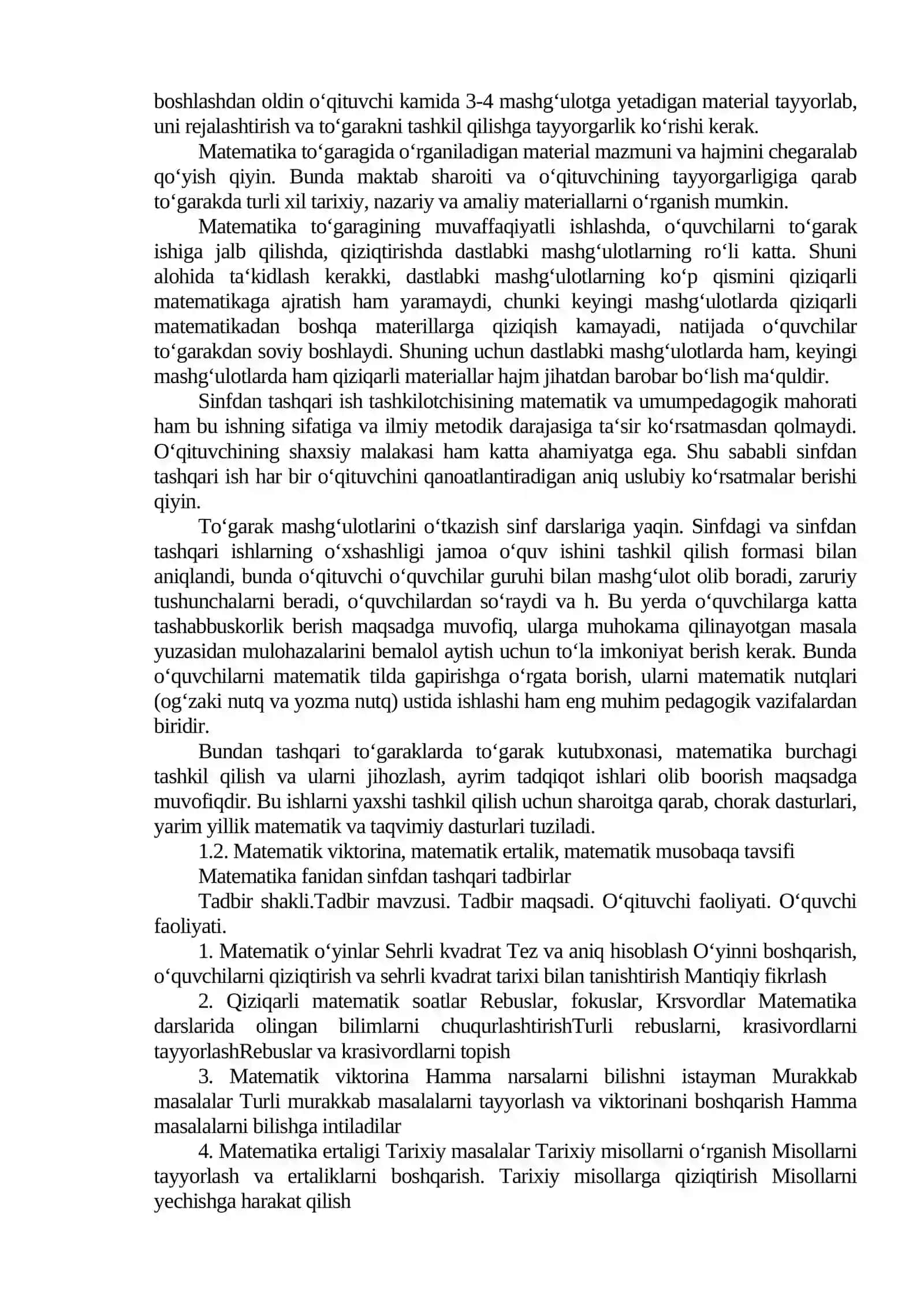 BOSHLANG‘ICH SINF MATEMATIKADAN DARSDAN TASHQARI MASHG‘ULOTLARNI TASHKIL ETISH 4
