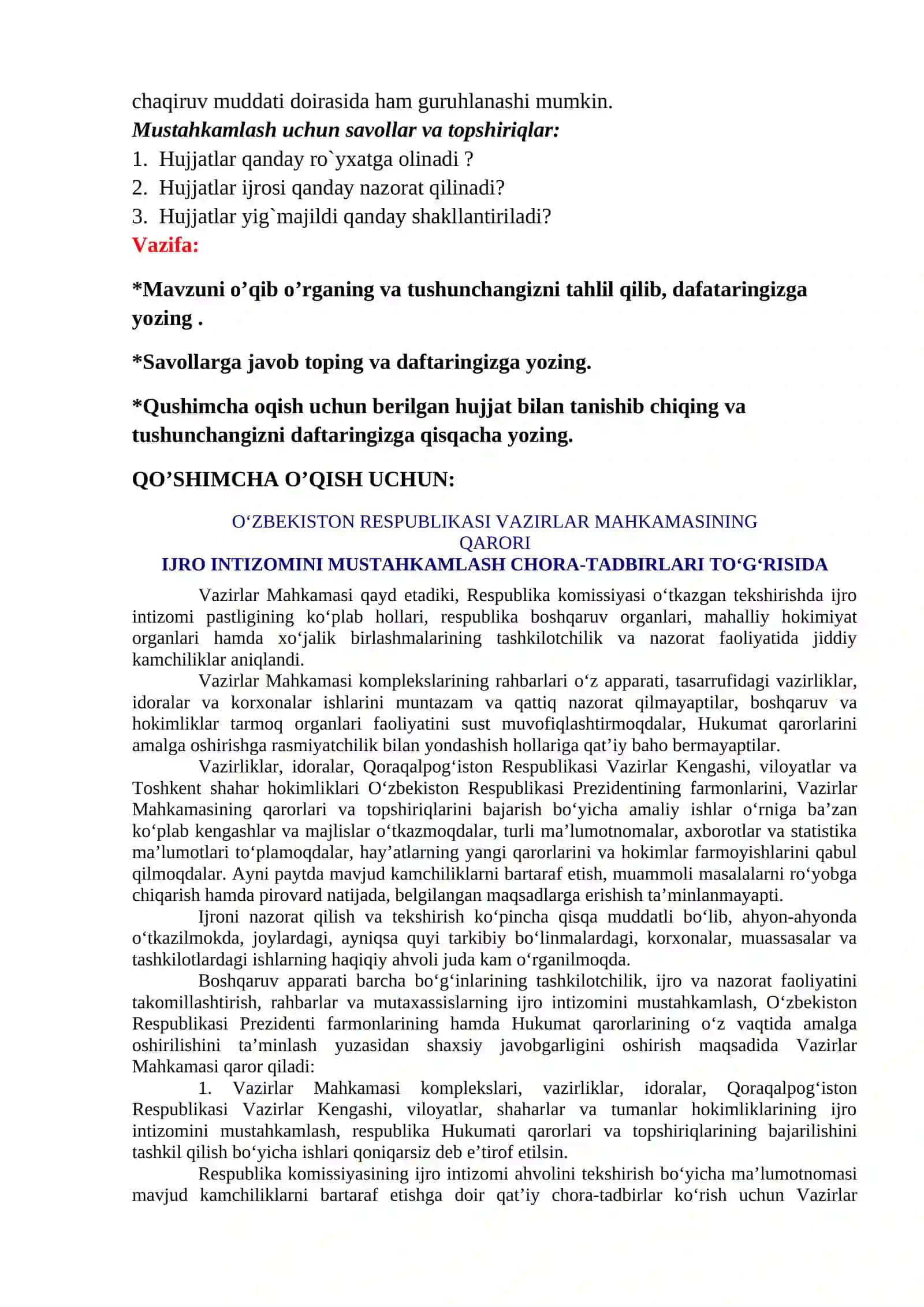 Ijro intizomini mustahkamlash 4