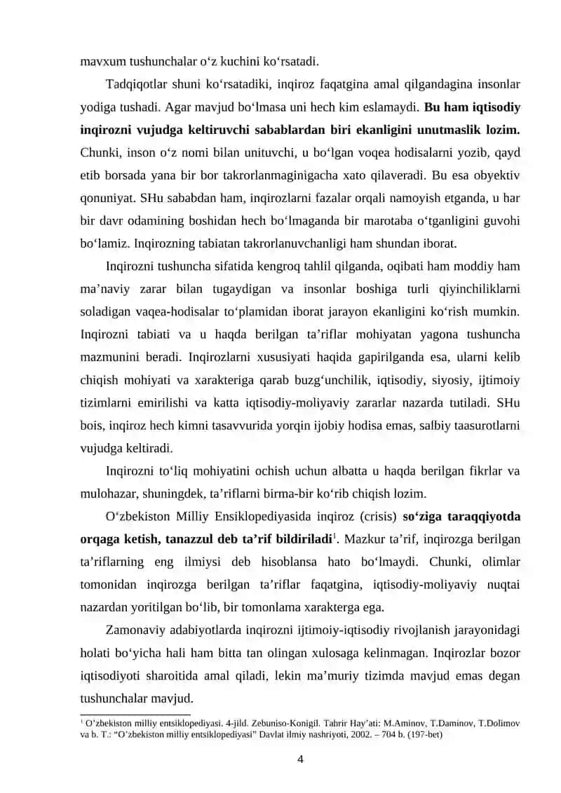 IQTISODIY INQIROZLAR, ULARNING TURLARI VA NAMOYON BO`LISH XUSUSIYATLARI 4