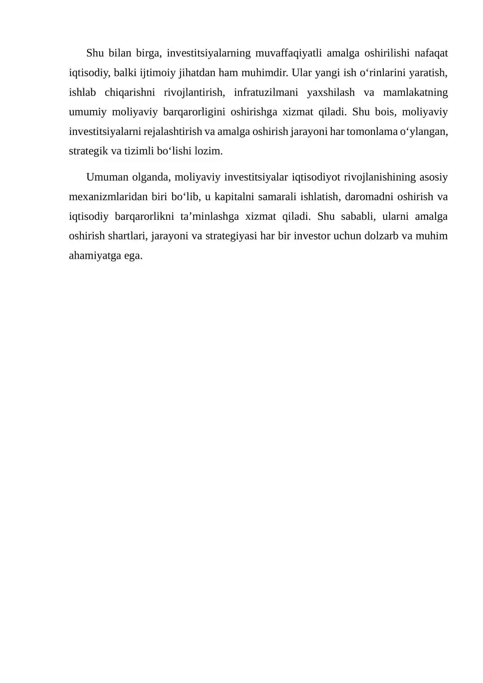 Moliyaviy investitsiyalarni amalga oshirish shartlari 4