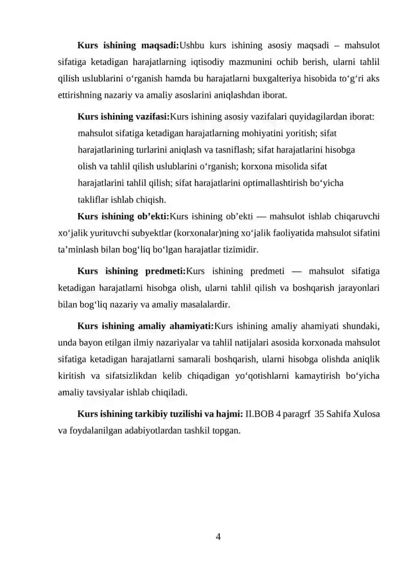 MAHSULOT SIFATIGA KETADIGAN HARAJATLARNI TAHLIL QILISH VA HISOBGA OLISH 4
