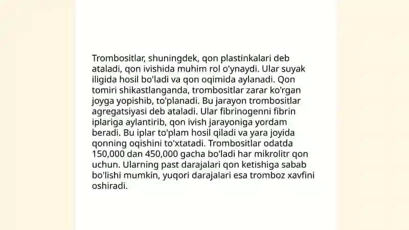Umumiy qon taxlili interpretasiyasi trombositlar patalogiyasining kasalliklarda o'zgarishi 4